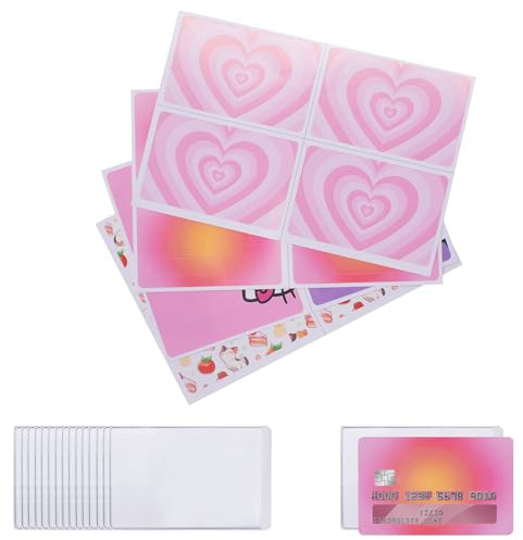 16 adesivi per carte di credito rosa con custodie trasparenti in PVC impermeabili per il trasporto, carte di debito, carte di credito (4 stili)