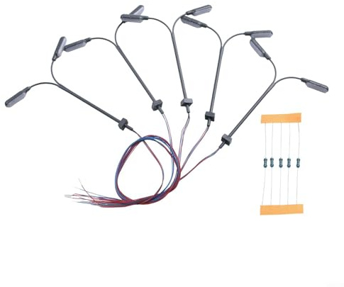 5 Stück N-Modell-Plattform-Straßenlampen mit LED-Lichtern, Maßstab 1:160, Stahlrohr, Landschaftsbau, Zubehör für Modellbahnhof-Layouts, inklusive Serienwiderstände für 3 V DC oder AC 12–16 V