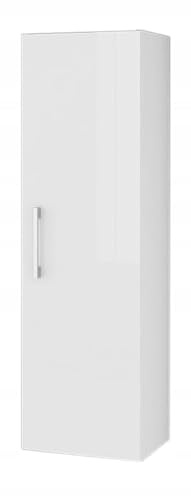 .Deftrans – Badezimmer Hochschrank Hochglanz weiß 125x33 cm – schmaler Badschrank hängend mit Türen – Badezimmerschrank hoch mit Stauraum – Badmöbel für kleine Bäder mit Softclose