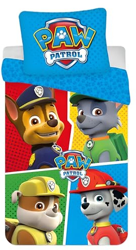 Paw Patrol Junior Bettwäsche-Set | Bettbezug 100x135 cm + Kissenbezug 40x60 cm, 100% Baumwolle | Weiche, Atmungsaktive & Wendbare Bettwäsche für Kleinkinder & Babys | Offizielles Paw Patrol Design