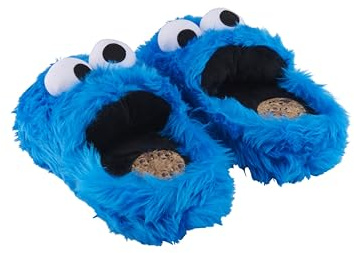 United Labels Krümelmonster Hausschuhe, 3D Plüsch Slipper Damen und Herren, Pantoffeln mit Motiv Sesamstraße Krümelmonster Cookie Monster Blau