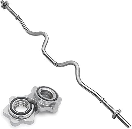 Body Revolution EZ Barbell Bar - 1.2m EZ Super Curl Weight Lifting Bar for 1 Inch Weight Plates - Barbell for Bicep Curls and Bodybuilding Spinlock or Spring Collar (1.2m Spinlock Collar)