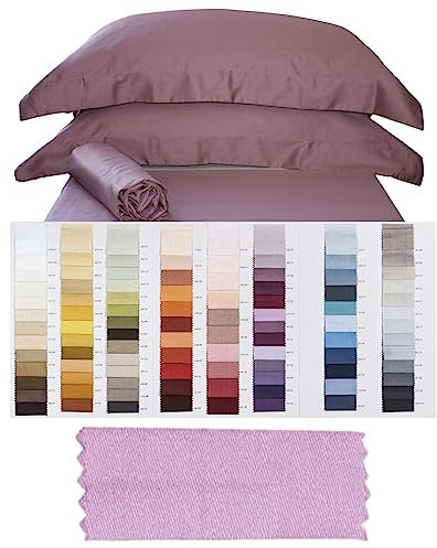 RICAMI FIORENTINI BALDI Completo Letto Monocromo Raso di Cotone 100% Satin 210TC sopra+sotto Angoli+federe. Prodotto Artigianale Toscano. Lilla 2197, Singolo Standard