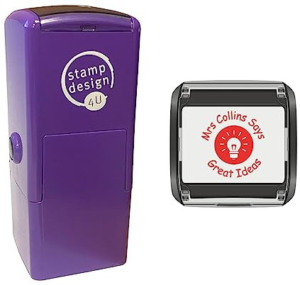 Light Bulb Design in Red with 2 Lines of Custom Text - School Teacher Personalised Reward, Education and Motivational Stamps