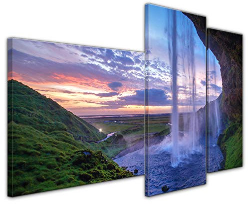Wandbild Seljalandsfoss Wasserfall Island - Bild auf Leinwand - 130x80 cm quer mehrteilig Leinwandbilder Urlaub, Sonne & Meer Sehenswürdigkeit - Wasser