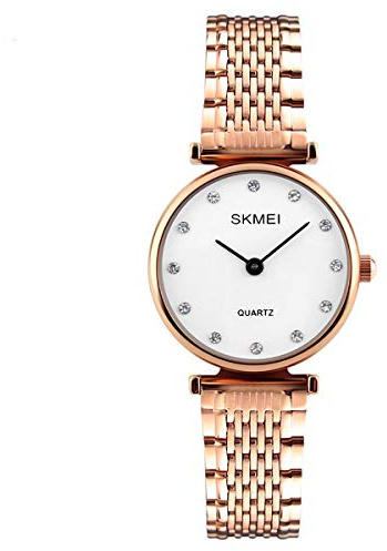 SKMEI Women's Watch Rose Gold White Intricate Link Strap Crystal Stones SK1223