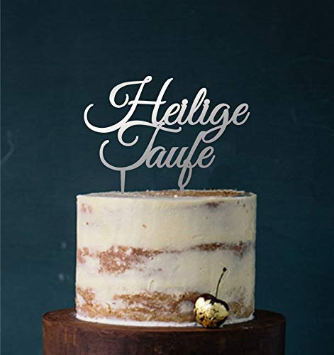 Manschin-Laserdesign Cake Topper Acryl/Holz heilige Taufe, Topper, Caketopper, Einstecker, Stecker, Torte, Kuchen, Tortenstecker (Spiegel Silber (Einseitig)) Art.Nr. 5051