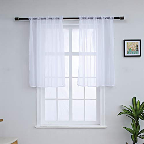 Dreamskull Kurzstores Voile Gardinen Gardine Kurz Transparent Küche Modern Kleinfenster Wohnzimmer Scheibengardine Bistrogardine Vorhang Landhaus mit Tunnelzug Weiß HxB 72x75cm 2er Set