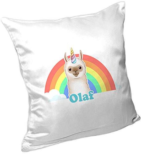 Eurofoto Kissen mit Namen Olaf und Llama-Einhorn-Motiv für Jungen | Namenskissen personalisiert | Kuschelkissen | Schmusekissen