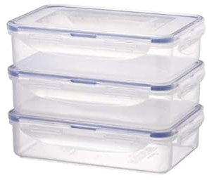 Lock & Lock 800ml Stackable Food Storage Containers, Premium Clear Plastic, BPA Free, Leak-Proof, Rectangular, Set of 3