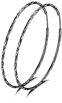 925 Sterling Silber Kreis Endless Creolen Ohrringe für Frauen Pistole Schwarz 50mm