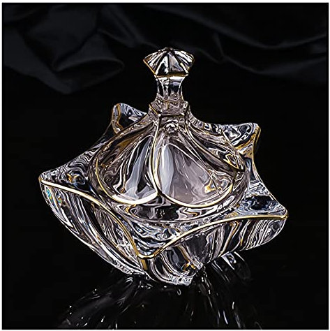 HTian Clear Glass Sugar Bowl, Crystal Candy Jar with Crystal Lid Salt Pot Pepper Storage Jar Sugar Box for Home Kitchen