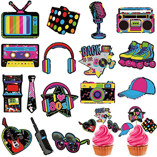 32 Pièces Topper de Cupcake des Années 90 Décoration de Fête d'Anniversaire à Thème des Années 90 pour Adultes Décoration de Fête des Années 90 Topper de Gâteau Cupcake Dessert Bricolage (80s Style)