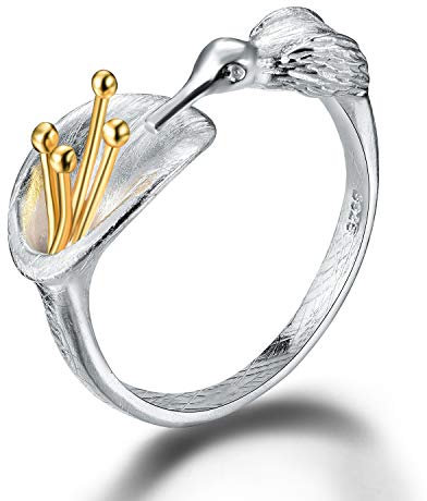 Springlight ✦ Geschenke für Frauen S925 Sterling Silber Damen Ringe Kolibri Offener Rings Handgemachte Blumen und Vögel Ringe Frauen Handmade Schmuck Personalisierte Geschenke.