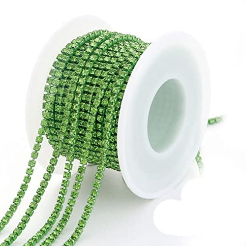 Strass-Kette mit flacher Rückseite, Glitzer, Kristall, zum Aufnähen auf Kleber, für Kleidung, DIY-Kleidungsstücke, Zubehör, Zierleiste, Cup-Kette, Peridot, SS6, 2 mm, 91 cm