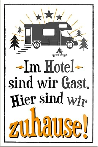 schilderkreis24 – Lustiger Spruch “Im Hotel sind wir Gast Hier zuhause..“ Magnet Deko Kühlschrankmagnet Geschenkidee Camper Wohnwagen Wohnmobil Camping Fans 9x6 cm