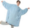 Bedsure Hoodie Decke mit Ärmeln Übergroßer - Tragbare Decke zum Anziehen Erwachsene Hellblau, xxl Kuschelpullover Warm Kuscheldecke mit Ärmeln weich Ärmeldecke als Geschenke für Herren Damen
