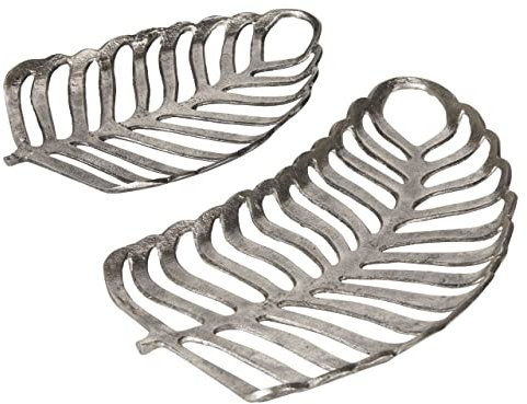 Beliani Dekoschale Aluminium Monstera Blätter 2er Set Schmuck Tablett in Silber Amnisos
