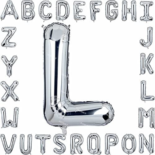 Folienballon Buchstaben 40Zoll Luftballon Silber Luftballons Alphabet Große Mylar Folie Helium Brief Luftballons Geburtstag Hochzeit Babyparty Silvester Dekoration Jubiläumsdekorationen (Buchstabe L)