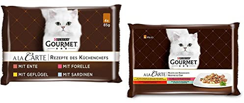 PURINA GOURMET A la Carte Katzenfutter nass, Sorten-Mix, 12er Pack (12 x 4 Beutel à 85g) & A la Carte Katzenfutter nass, Sorten-Mix, 12er Pack (12 x 4 Beutel à 85g)