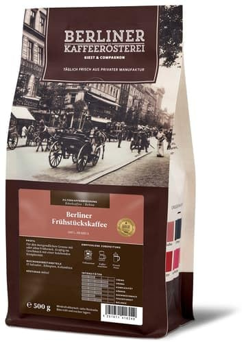 Berliner® Frühstückskaffee ganze Bohne (500g) – Harmonisch aromatischer Kaffeegenuss für den Start in den Tag – Perfekt für Kaffeeliebhaber – Milder Röstkaffee – Filterkaffee Bohnen