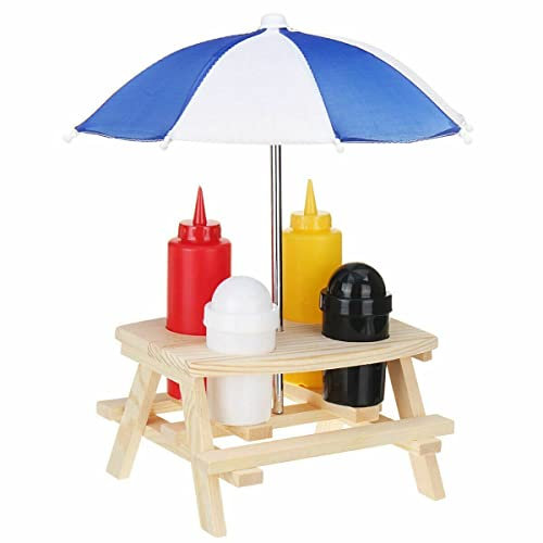 EliteKoopers Strong Ketchup Holder With Parasol Cruet Salt Pepper Set BBQ Sauce Bottle Holder (Set of 6)