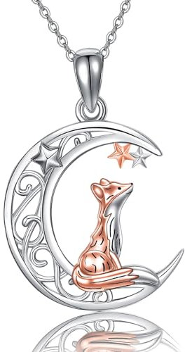 CUPENDA Fuchs Halskette Sterling Silber Fuchs auf Mond Anhänger niedliches Tier Fuchs Schmuck Geschenke für Frauen Mädchen