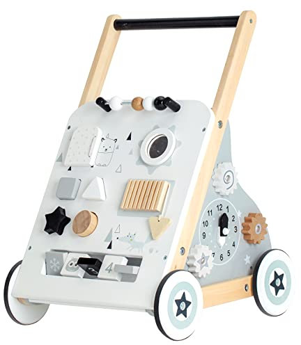 Labebe Lauflernwagen holz, 8-in-1 Verwendung als Laufwagen, Baby Lauflernhilfe Holz mit gummierten Holzrädern und Activity Center, Gehfrei Lauflernhilfe Baby/Lauflernhilfe Holz/Gehhilfe Holz