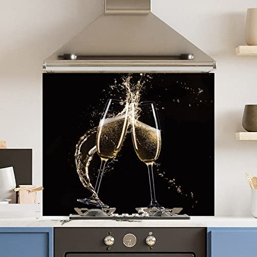 Premium 90 cm x 75 cm Champagne Flute Glass 6mm Kitchen Splashback Heat Resistant Toughened Polished Edges - Back Splash Back Coloured Hob Painted Tempered Splashback