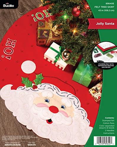 Bucilla, Jolly Santa, Filz-Applikation, Weihnachtsbaum-Rock-Bastelset, perfekt für Urlaub, DIY, Nadelspitze, Kunst und Handwerk, 89640E