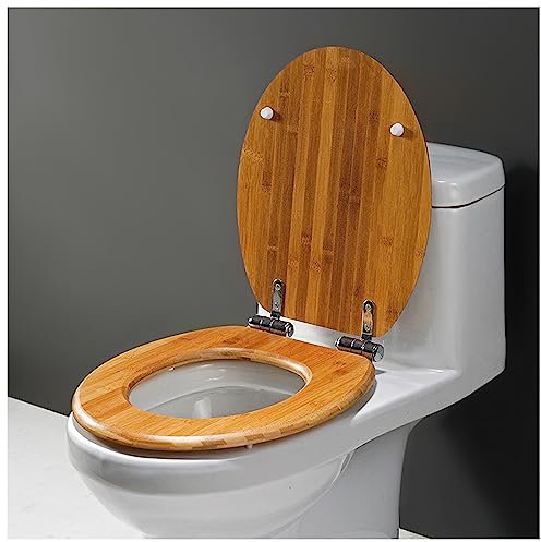 Wood Toilet Seat, with Quietly Close and Quick Release Hinges, Slow Close, Easy to Install Also Easy to Clean, Durable Wood Toilet Seat, Comfort Thickened Toilet Cover(Color:Dark Brown)