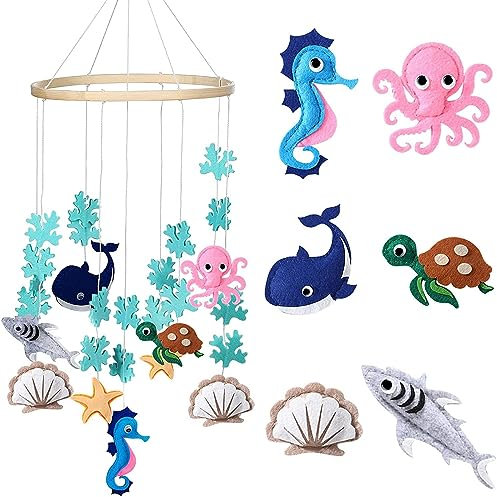 Mobile Meerestiere,Baby Mobile,Mini Mobile Baby,Babybett Windspiel Mit Musik, Mobile Filz,Mobile Tiere Baby,Mobile,Mobile Baby Junge,Bettglocke Baby Musik,Mobile Bunt,Neugeborenen Geschenk Für Baby