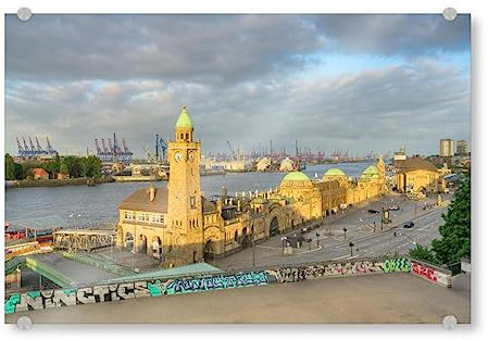 artboxONE Acrylglasbild 30x20 cm Städte/Hamburg Landungsbrücken Hamburg - Bild Hamburg City Cityscape