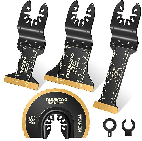 Nuyikaso 4 Pack Titanium Multi Tool Blades Oscillating Saw Multitool Accessories for Wood Metal Plastic Universal Quick Release Compatible with Fein Multimaster Makita DeWalt Bosch Dremel