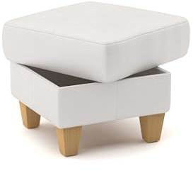 CAVADORE Leder-Hocker Palera / Polsterhocker mit Stauraum + massiven Holzfüßen als Sitzgelegenheit, Aufbewahrung, Fußablage / 58 x 48 x 58 / Leder Weiß