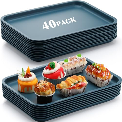 Maxdot 40 vassoi da portata per fast food, 25,4 x 35,6 cm, in plastica, rettangolari, per caffetteria, standard, piatti da portata, prodotti per ristorante, grill, scuola, pranzo, cucina, hotel (blu)