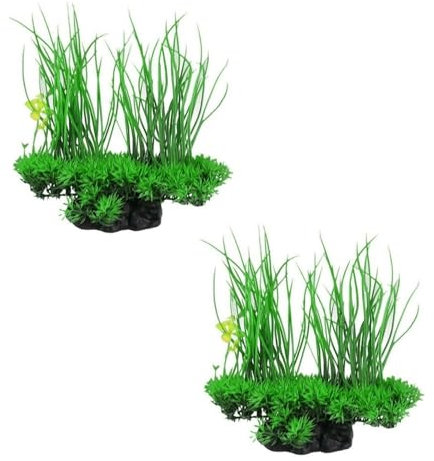 ELMAIN Decorazioni per acquari verdi artificiali con foglie lunghe, erba finta per acquario, 2 pezzi