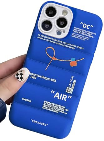 IAIYOXI Puffer Case mit Sportschuhen, Marken-Design für iPhone 15, Sneakers Ins White or Black Label Soft Cover Black Puffy Cover für iPhone Model 15 14 13 12 11 Pro Max Plus X XS XR 7 8 (Blau)