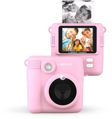 LAMAX InstaKid1 Kinderkamera, Sofortdruck auf Thermopapier, bis zu 100 Fotos pro Rolle, 2,4''-Display, Filter, Rahmen, Effekte, einfache Bedienung, Videoaufnahme, deutsche Umgebung, Spiele (Rosa)