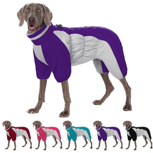AOFITEE Ganzkörper Hundemantel, Warme Fleece Hundejacke, Winddichter Hunde Wintermantel mit Geschirr, Reflektierend Hunde Schneeanzug, Vier-Bein Winter Puffer Mantel für Kleine Mittlere Große Hunde