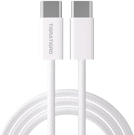 tigratigro Cavo Type-c to Type-c(C TO C Tessuto intrecciato Cavo), Nylon Cavo USB Type-C 60W PD di Ricarica Rapida per Per iPhone 15,iPad,Samsung Galaxy,Huawei,OnePlus,Google Pixel (2M, Bianco)