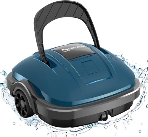 WINNY POOL CLEANER Robot Limpiafondos Piscina Electrico sin Cable para Aspirador de hasta 80m², Robot Limpiafondos Piscina con Motores de Doble Tracción, 100 Mins Estacionamiento Automático Azul