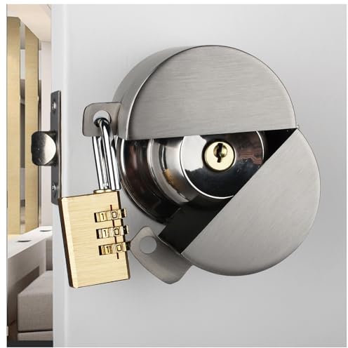 TEMEILI Door Knob with Lock，Without Drilling Door Handle Lock，from Outside Prevents Turning of Door Knob and Access to Keyhole,for Apartment Evictions，Childproof (Stainless Steel with Padlock)