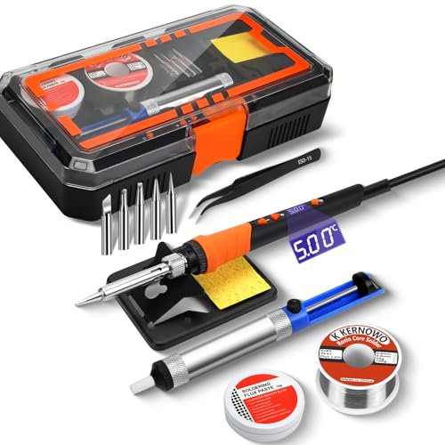Soldering Iron, 68W Soldering Kit, LCD 12-in-1 Solder Tool, Adjustable Temperature 200-500°C, with 5PCS Tips, Wire, Sponge, Stand, Flux, Pump and Paste