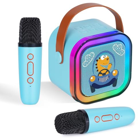 DYNASONIC A29. Karaoke con Dos microfonos. Altavoz Bluetooth Karaoke para niños. Juguete electrónico Infantil. Regalos para niños de 3 a 15 años (Dinosaurio)