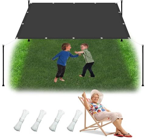 Segeltuch Mit Ösen 4.5 x 6 m Wasserdicht Sonnenschutz Balkon Reißfest UV-Schutz nach Mass Polyestergewebe Mit Seil Sonnenschutz Markise für Pool und glasdach, Dunkelgrau