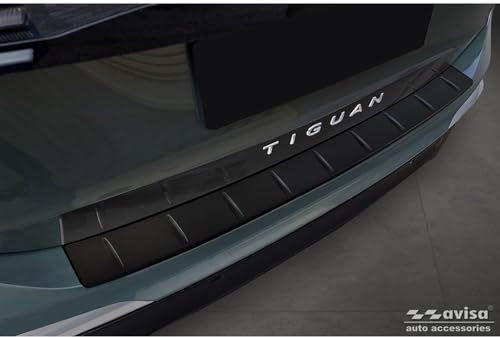 Avisa Matt-Schwarz Edelstahl Heckstoßstangenschutz kompatibel mit Volkswagen Tiguan (CT1) 2024- 'Ribs', Mattschwarz