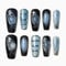 Sun&Beam Nails Handmade Press-on Medium Long Coffin Ballerina Blue Sliver Black Y2K Gradation Design False Nail Tips 10 Pcs (#138 S)