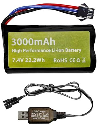 1PCS 7.4V 3000mAh 15C 2S Li-ion Batterie mit SM-3P Stecker und USB Ladekabel für DE43 DE60 9500E Fernbedienung Auto Huina 1575 RC Spielzeug Auto