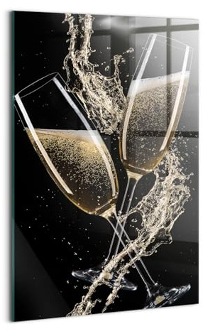 Wallfluent Gehärtetes Glas Dicke 4mm Für die Küche Badezimmer und Schlafzimmer Glasbild 40x60cm Wanddekoration Wandbild Bild Mit Motiv - Champagner-Nacht-Toast